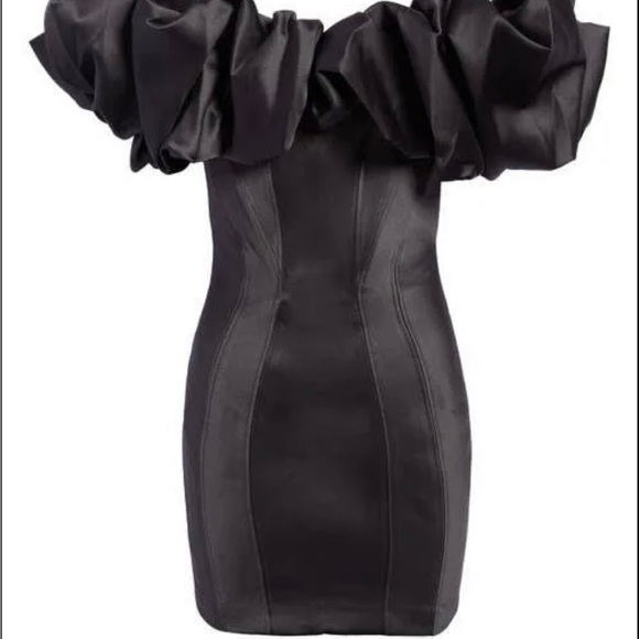 House of cb Selena satin puff shoulder dress in black - Picture 3 of 6